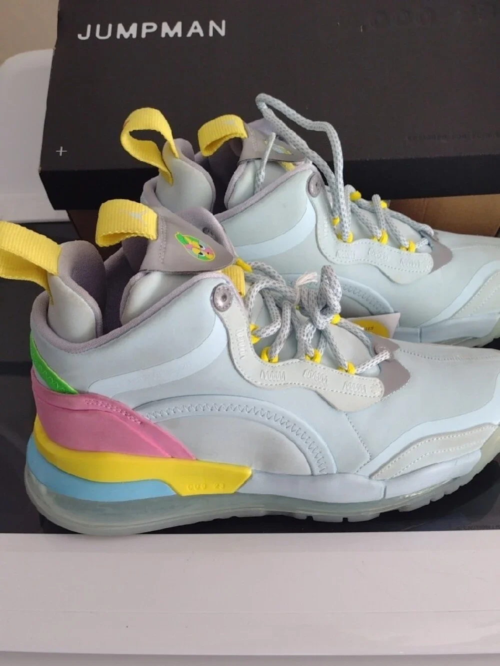 Jordan Kids Light Blue Sneakers with Yellow Accents